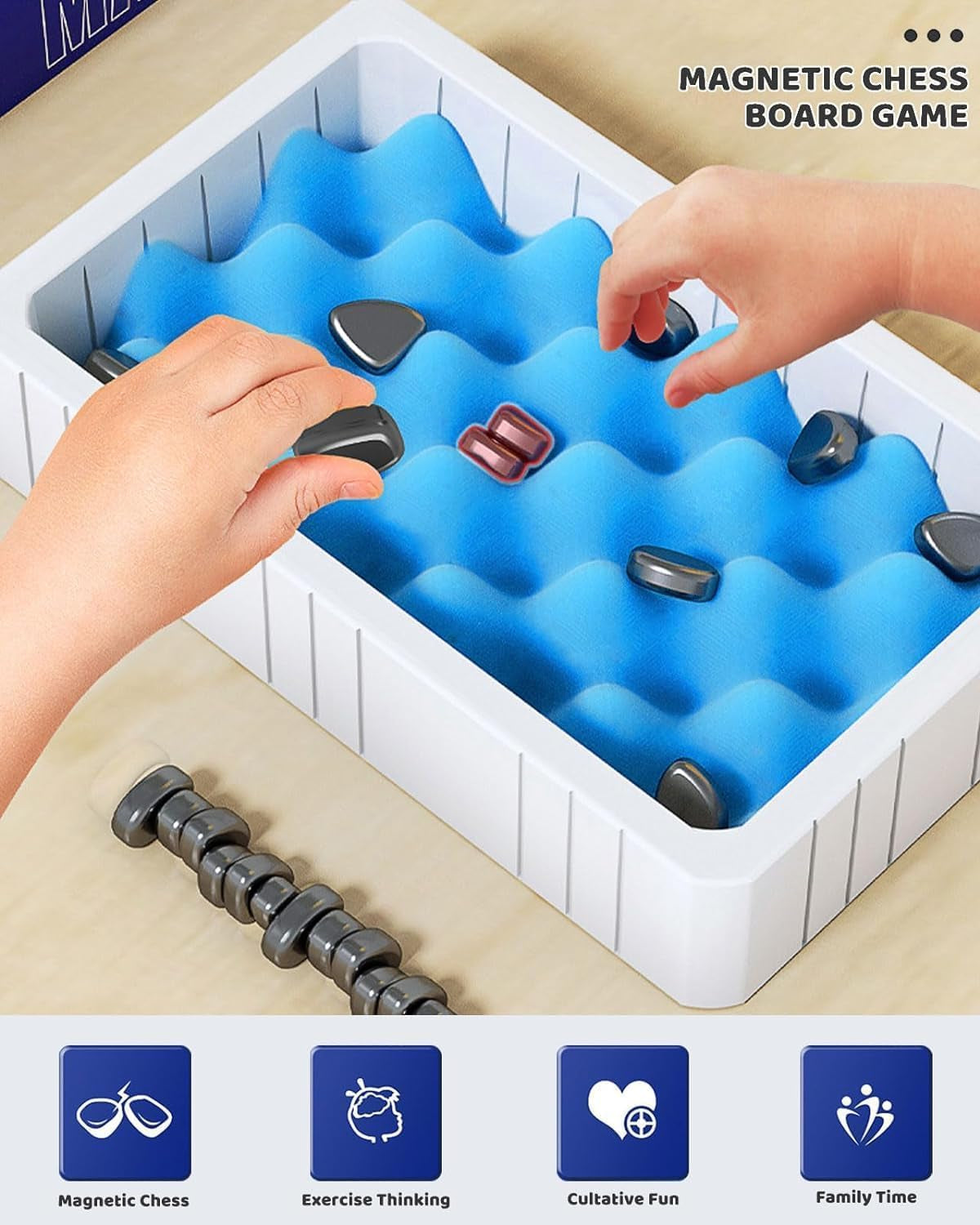 Magnetic Chess Game with Stones - 2024 New Fun Tabletop Game Set, Magnet Chess Game with Rocks, Multiplayer Puzzle Strategy Games for Kids and Adults Family Party Game (With Sponge & String)