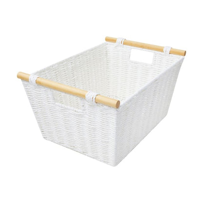 Rectangle Bamboo Handle Basket - Medium, White