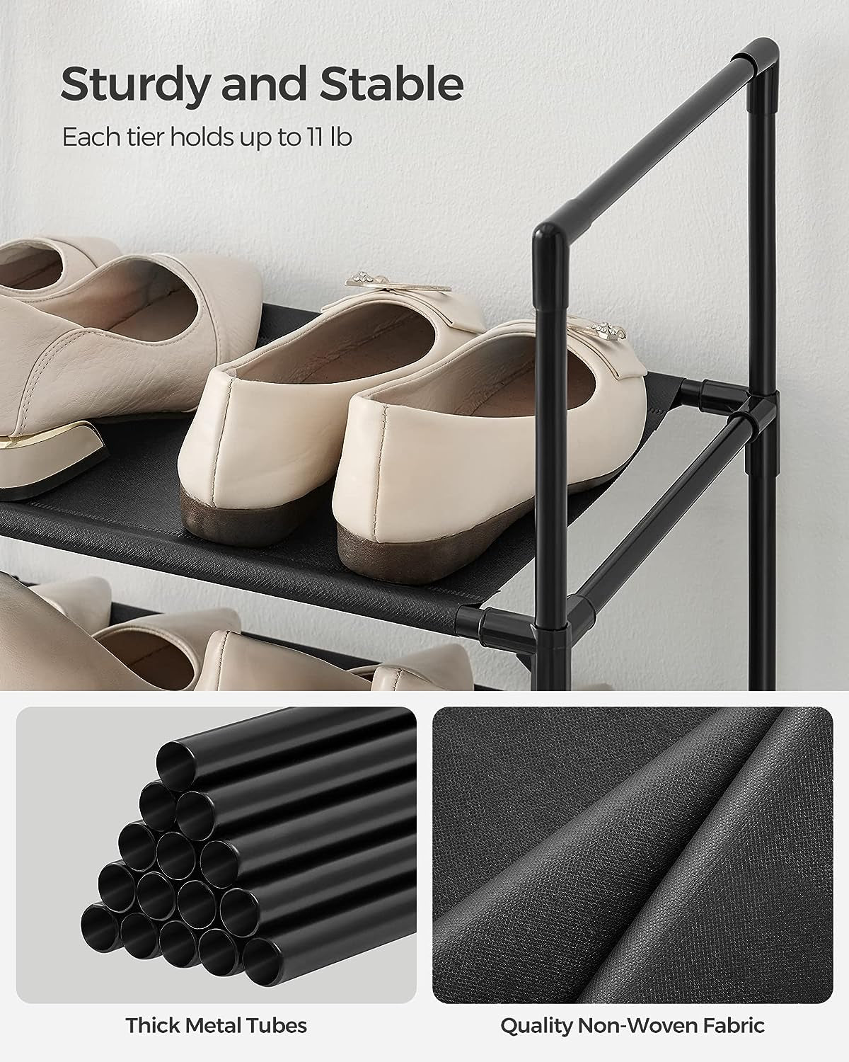 Shoe Storage Organizer 10 Tier Shoe Shelf - Black