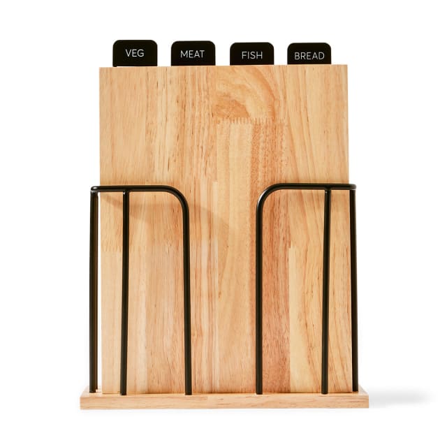 Set of 4 Wood Cutting Boards with Stand