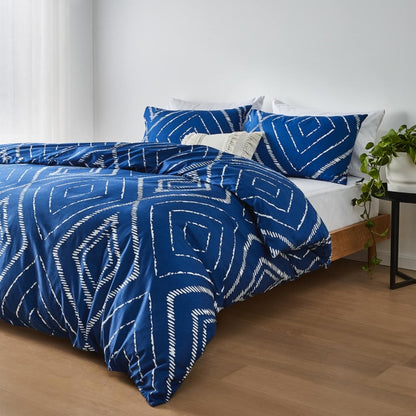 Beau Quilt Cover Set - Queen Bed, Blue