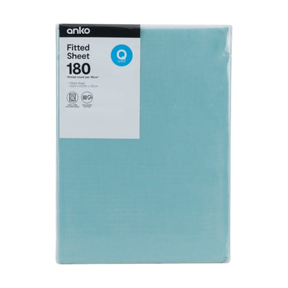 180 Thread Count Fitted Sheet - Queen Bed, Aqua