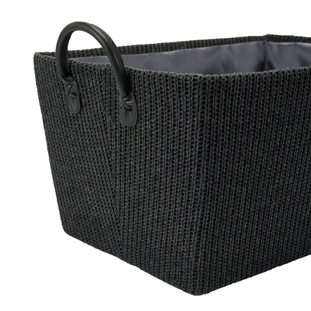 Rectangle Knitted Basket with Handles - Charcoal