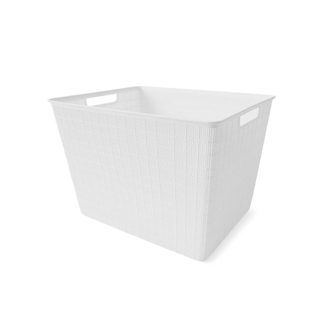 26L Linen Weave Rectangle Basket - White