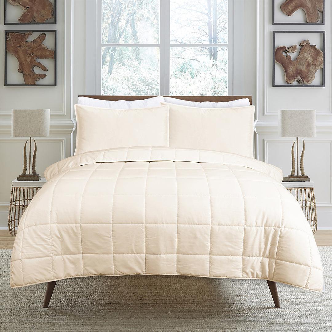 Queen Size 3 Piece Microfiber Comforter Set - Beige