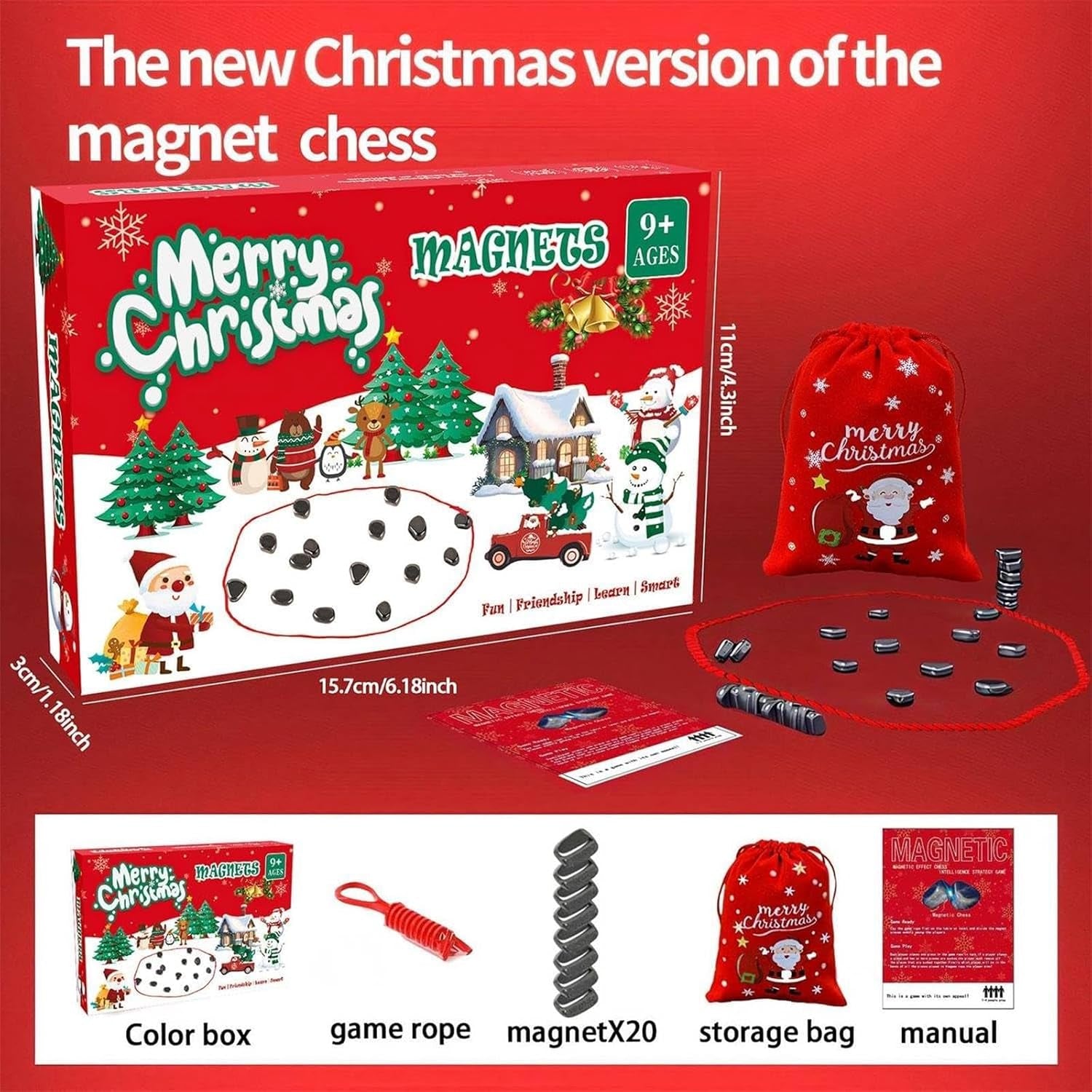 Christmas Magnetic Chess Game Using String and Stones for Kids and Adults