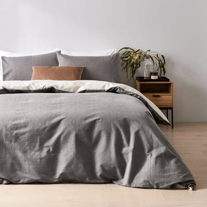 Billy Cotton Rich Reversible Quilt Cover Set - King Bed, Grey