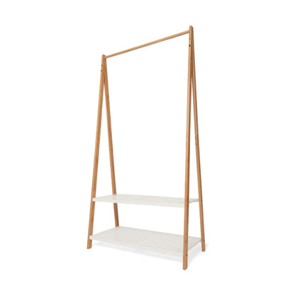 Bamboo Garment Rack with White Shelves