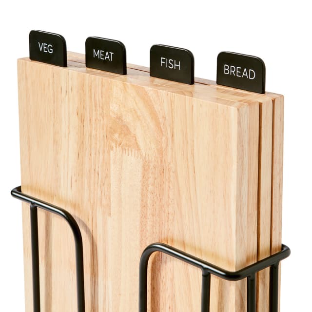 Set of 4 Wood Cutting Boards with Stand