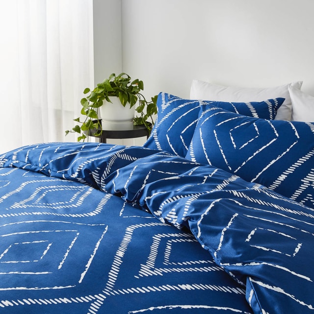 Beau Quilt Cover Set - Queen Bed, Blue