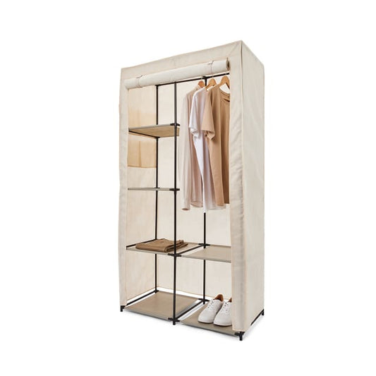 Linen Look Covered Wardrobe - Beige