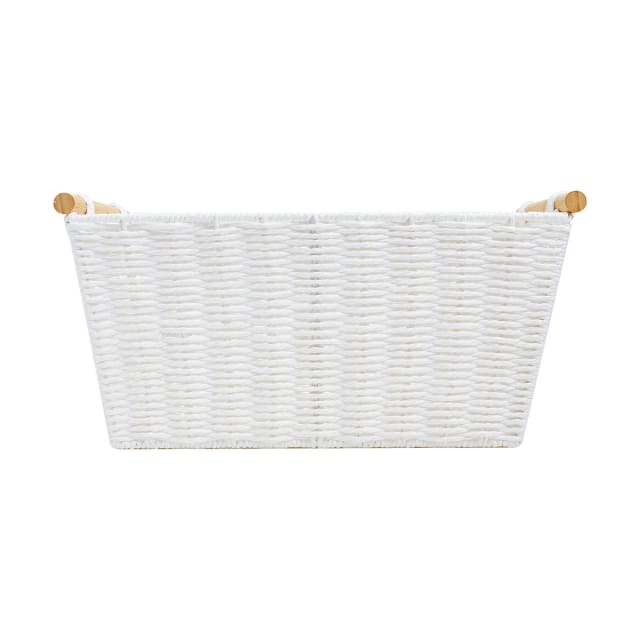 Rectangle Bamboo Handle Basket - Medium, White