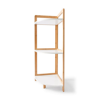 Bamboo and White 3 Tier Corner Shelf