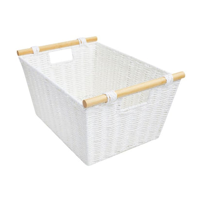 Rectangle Bamboo Handle Basket - Medium, White