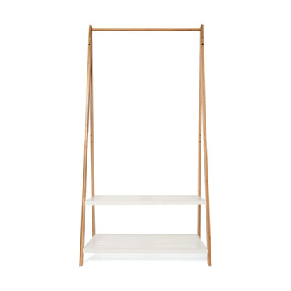 Bamboo Garment Rack with White Shelves