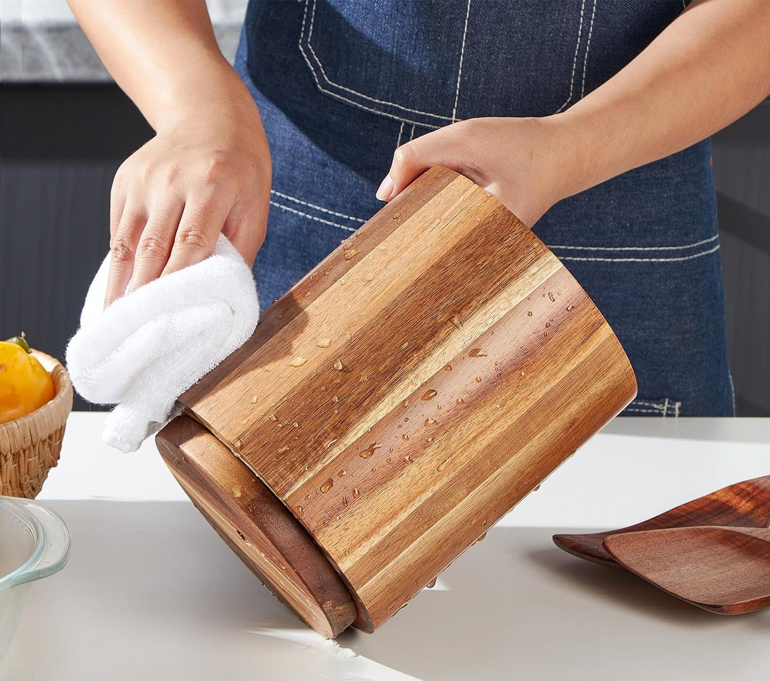 Acacia Wood Utensil Holder 