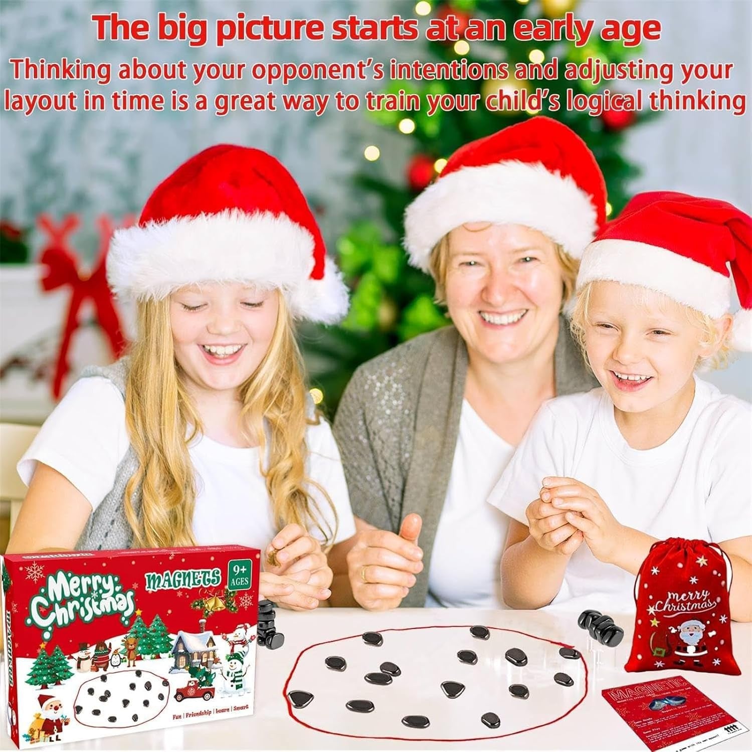 Christmas Magnetic Chess Game Using String and Stones for Kids and Adults