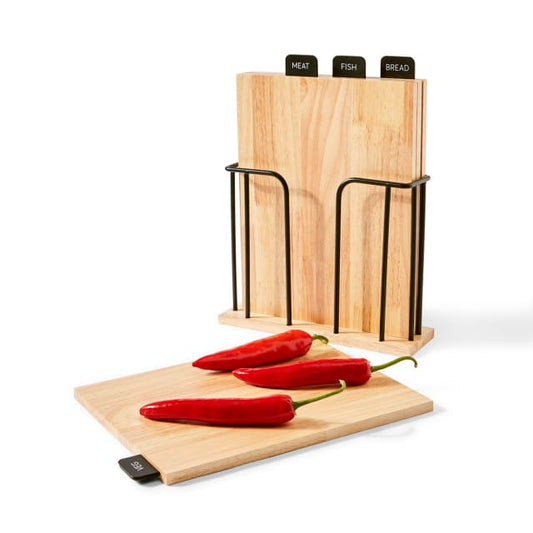 Set of 4 Wood Cutting Boards with Stand