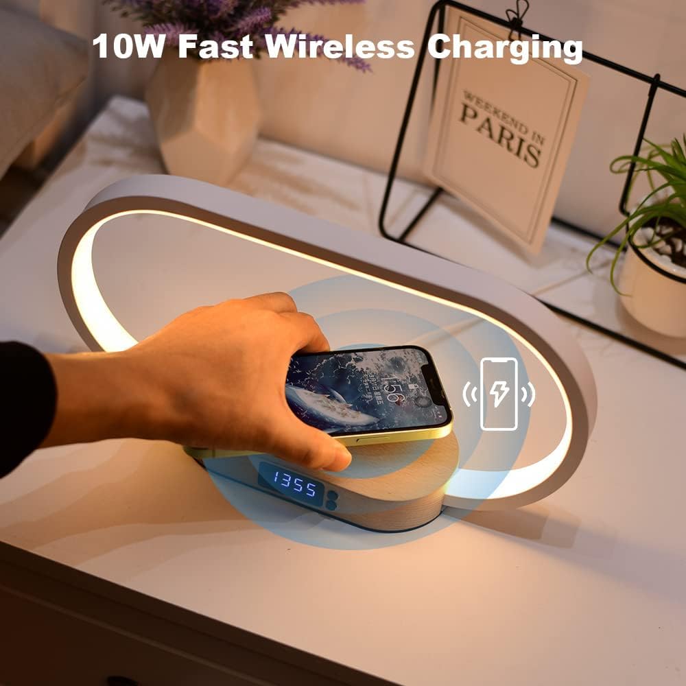 Bedside Table Lamp with Wireless Charger