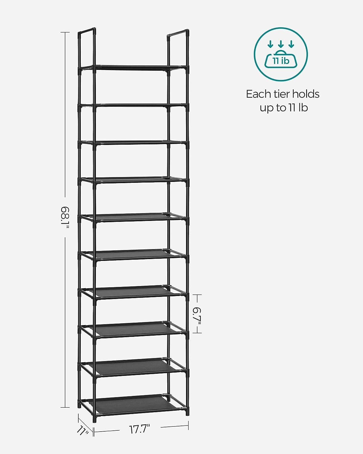 Shoe Storage Organizer 10 Tier Shoe Shelf - Black