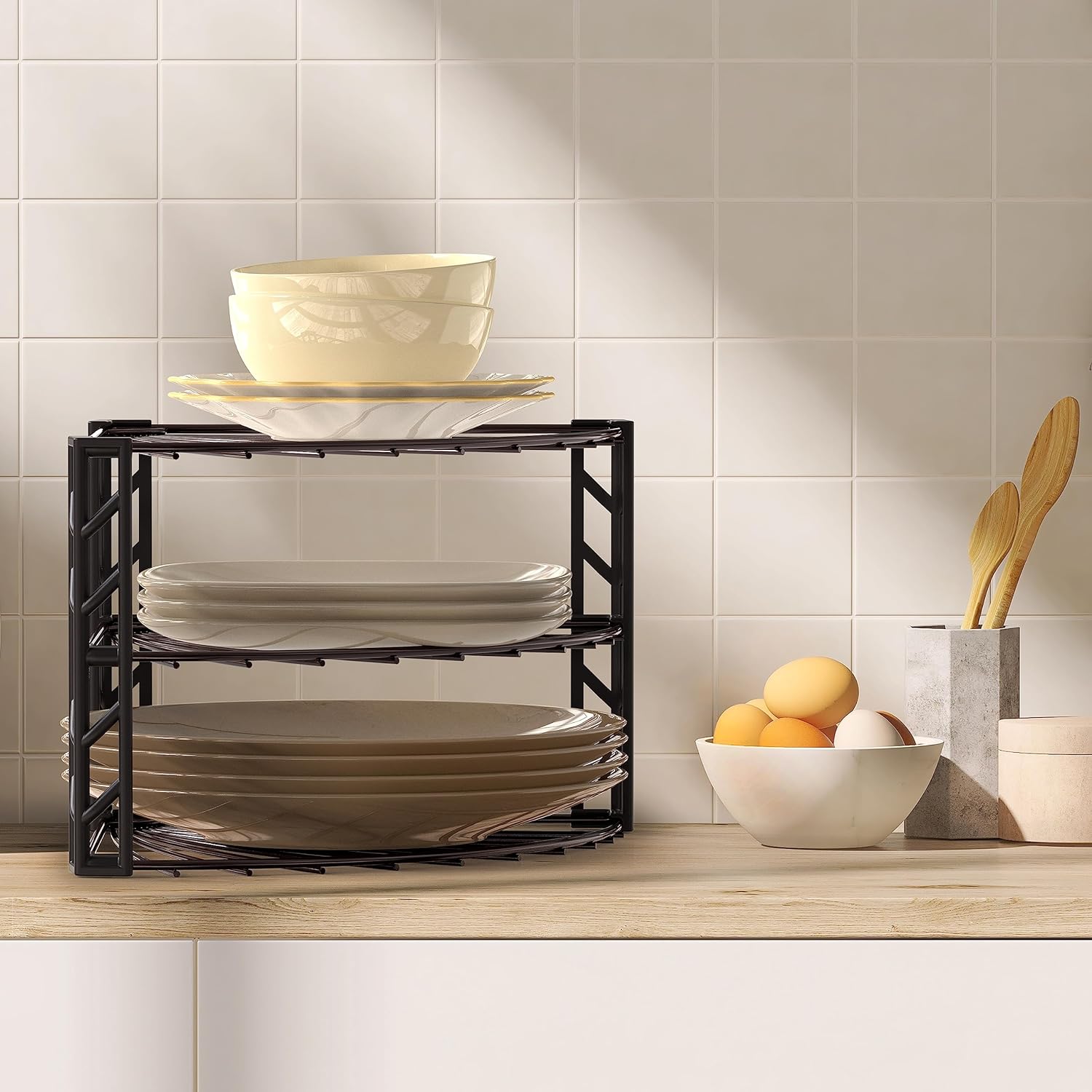  3-Tier Corner Plate Rack Counter Shelf