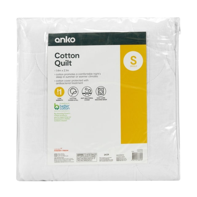 Low Warmth Cotton Quilt - Single Bed, White