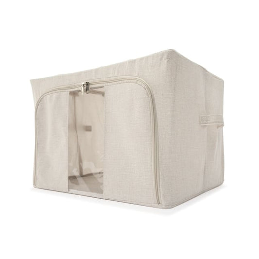 Linen Look Collapsible Box with Window - Large, Beige