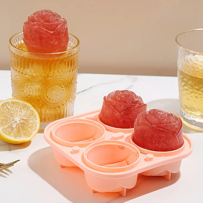 Elegant Rose Shaped Ice Cube Mold Reusable Silicone Ice Tray 