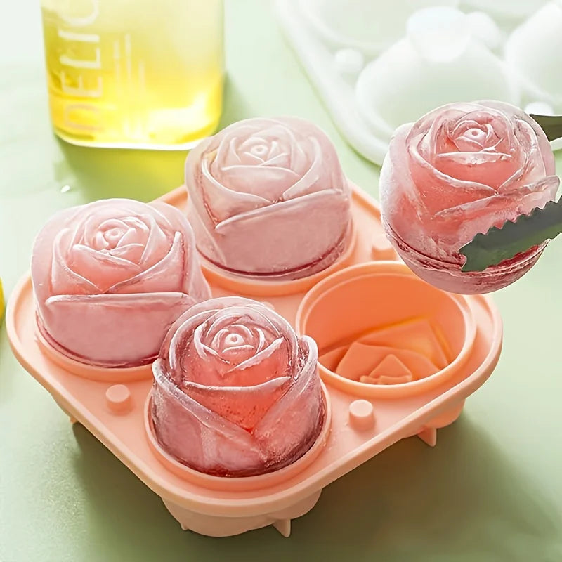 Elegant Rose Shaped Ice Cube Mold Reusable Silicone Ice Tray 