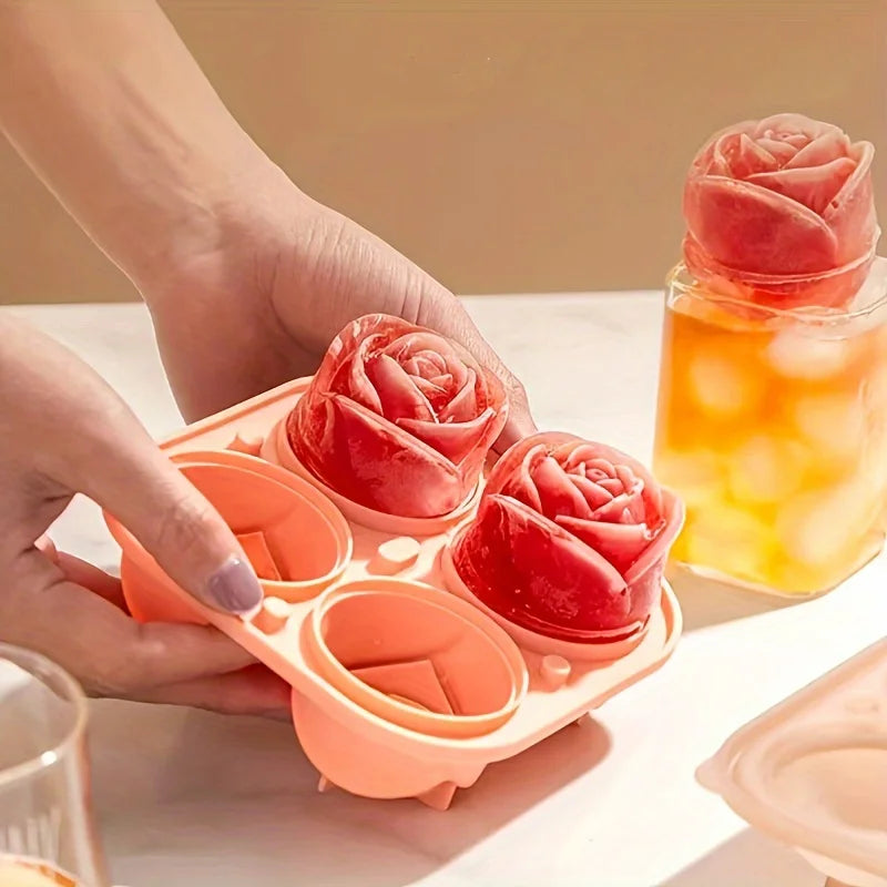 Elegant Rose Shaped Ice Cube Mold Reusable Silicone Ice Tray 