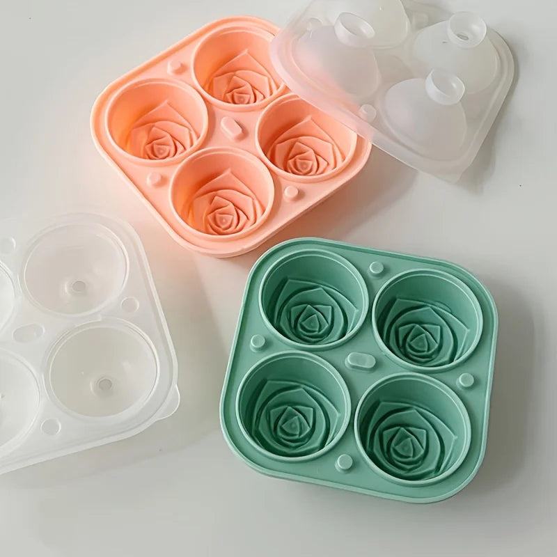 Elegant Rose Shaped Ice Cube Mold Reusable Silicone Ice Tray 