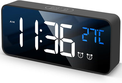 Portable Digital Alarm Clock with Large Led Temperature Display for Home and Office