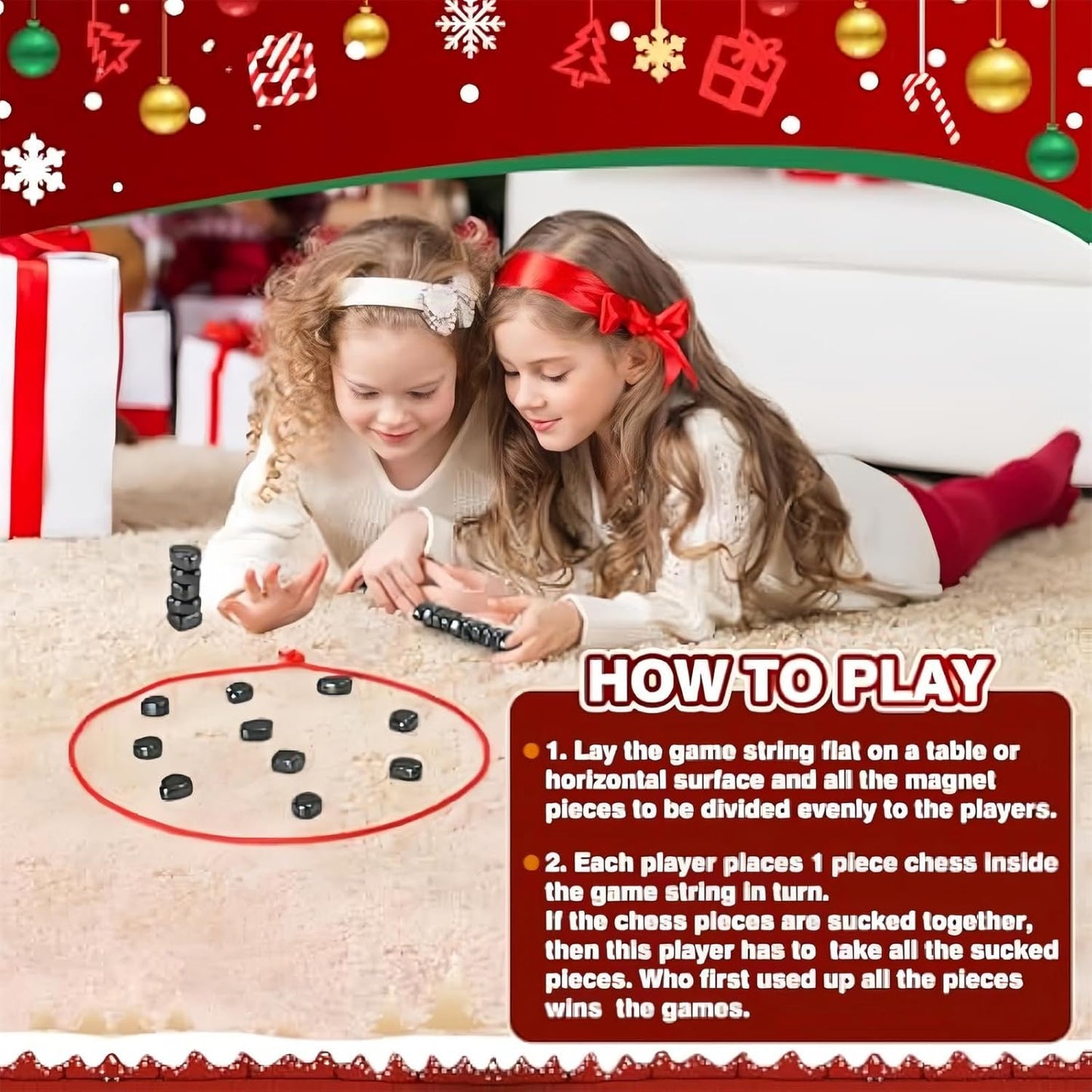 Christmas Magnetic Chess Game Using String and Stones for Kids and Adults