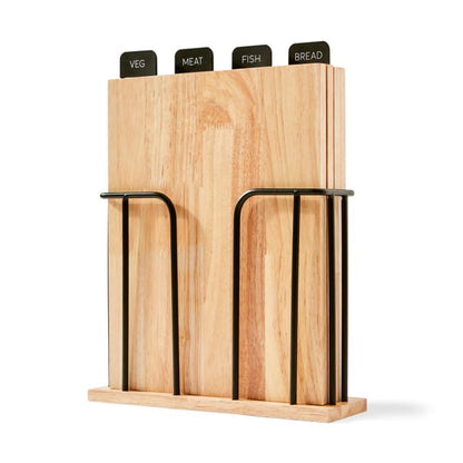 Set of 4 Wood Cutting Boards with Stand