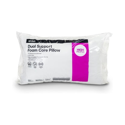 Dual Support Foam Core Pillow - High Profile, White