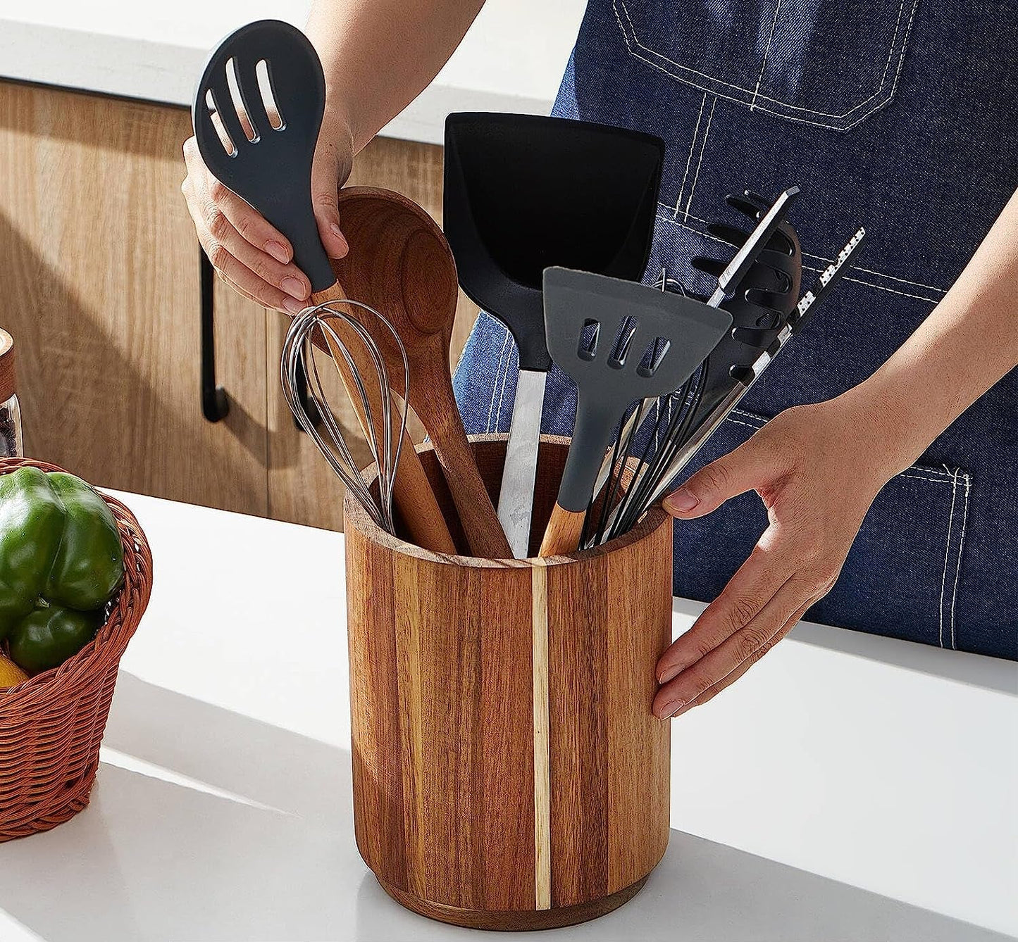 Acacia Wood Utensil Holder 