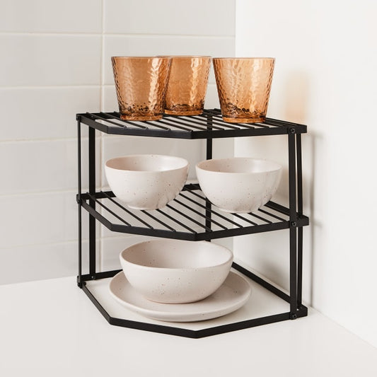 3 Tier Corner Pantry Shelf - Black