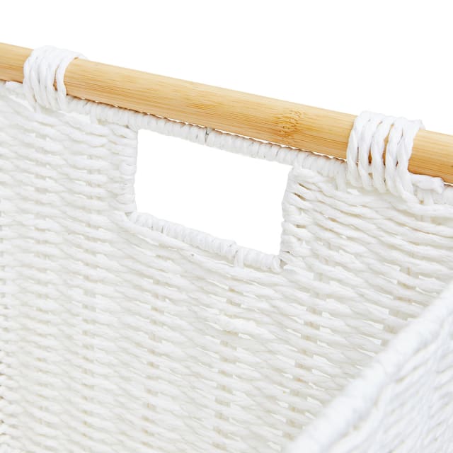 Rectangle Bamboo Handle Basket - Medium, White