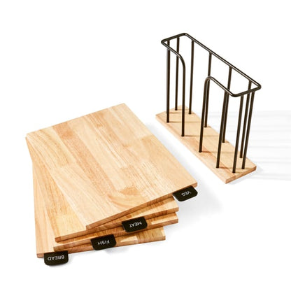 Set of 4 Wood Cutting Boards with Stand