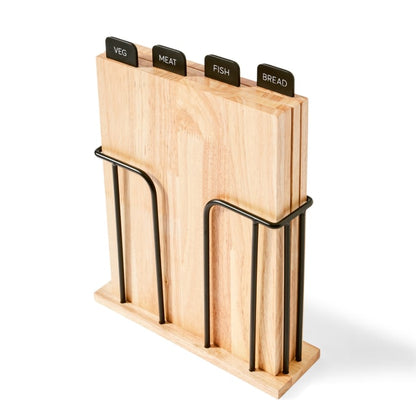 Set of 4 Wood Cutting Boards with Stand