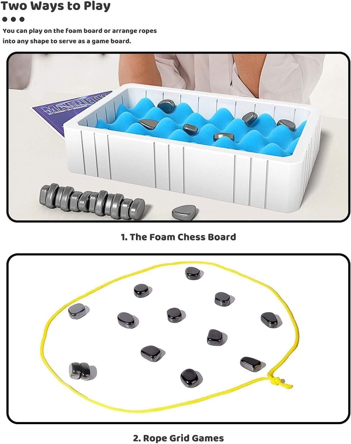 Magnetic Chess Game with Stones - 2024 New Fun Tabletop Game Set, Magnet Chess Game with Rocks, Multiplayer Puzzle Strategy Games for Kids and Adults Family Party Game (With Sponge & String)