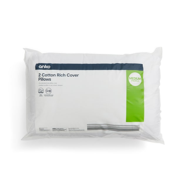 2 Pack Cotton Rich Cover Pillows - Medium Profile, White