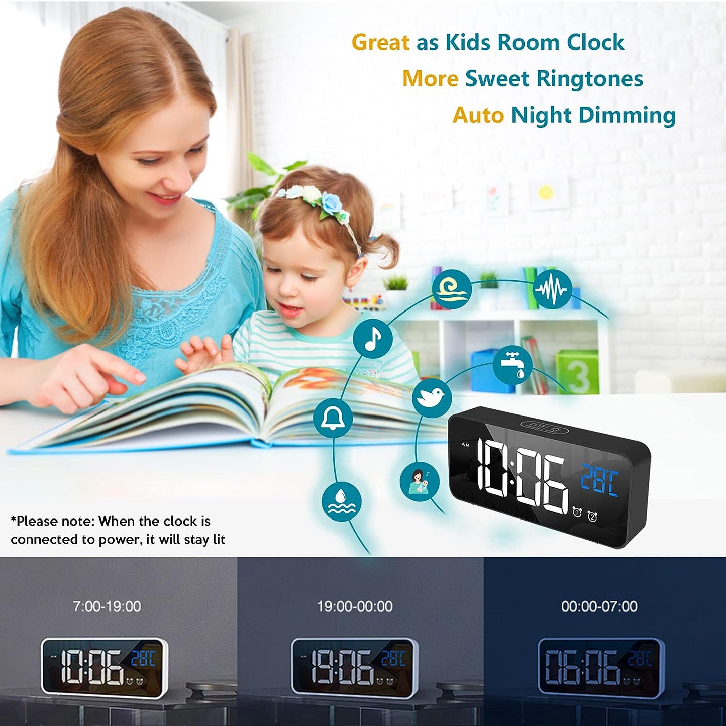 Portable Digital Alarm Clock with Large Led Temperature Display for Home and Office