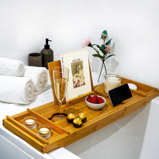 Luxury Bath Caddy Tray for Bathtub with Tablet Holder 