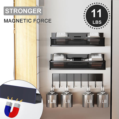 3 Pack Magnetic Shelf, Moveable Fridge Organizer with 8-Hook Rack for Kitchen