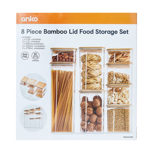 8 Piece Bamboo Lid Food Storage Set