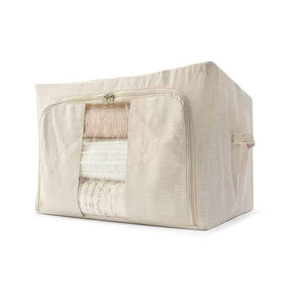 Linen Look Collapsible Box with Window - Large, Beige