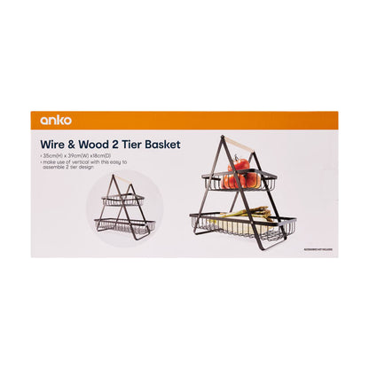 Wire and Wood 2 Tier Basket