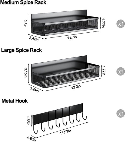 3 Pack Magnetic Shelf, Moveable Fridge Organizer with 8-Hook Rack for Kitchen