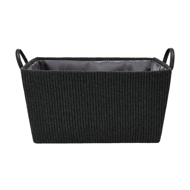 Rectangle Knitted Basket with Handles - Charcoal